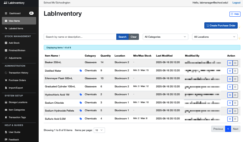LabInventory Dashboard