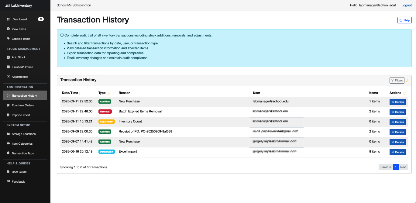 Transaction History